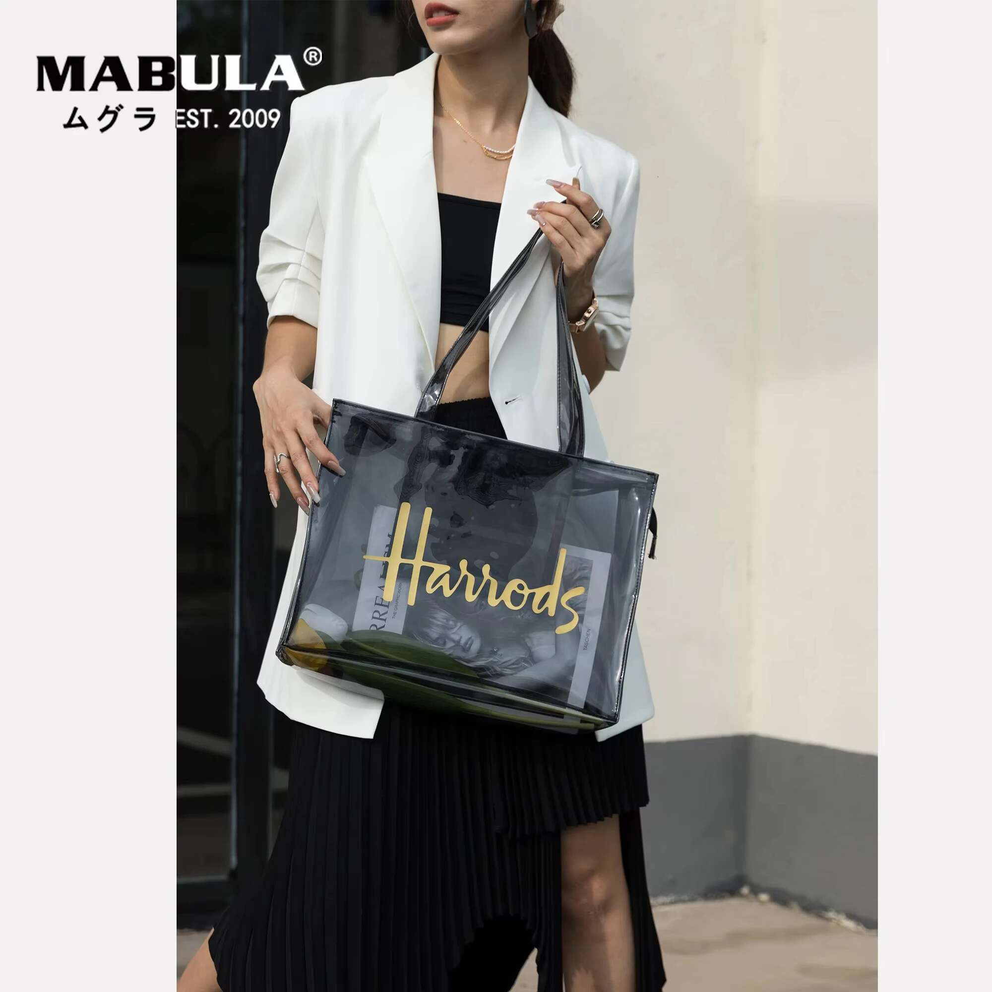 designer bag MABULA PVC Waterproof Eco Friendly Shopper Bags Women Large Capacity Shopping Totes Semi-Transparent Summer Beach Shoulder Bag