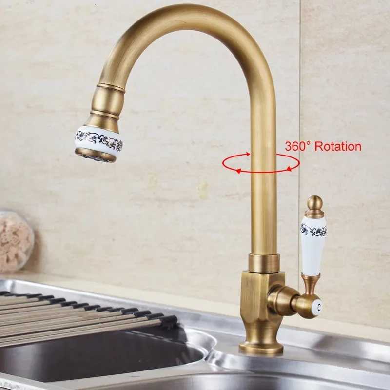 Kitchen Sink Faucet Ceramic Antique Bronze Finished Cold Water Only 360 Swivel Rotation Single Hole Outdoor Balcony Faucet Tap Y251104