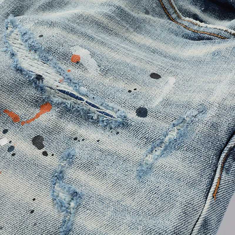 Irregular Color Inkjet Mens Denim Shorts Summer High Strt Stretch Straight Pants American Unisex Strtwear X250403
