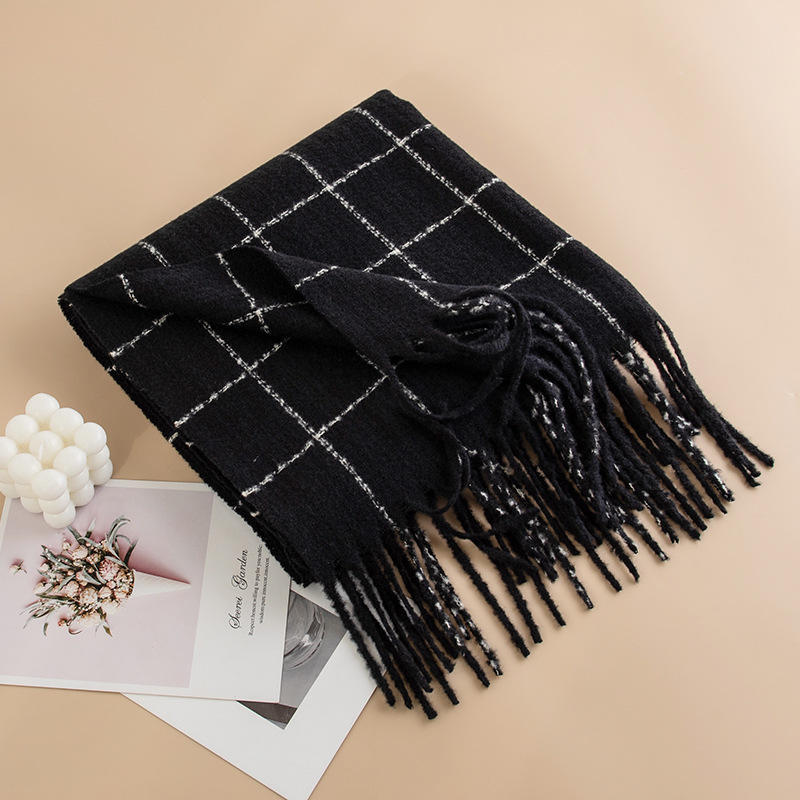 K300 Cross-border plaid scarf women's winter new Korean style all-match imitation cashmere scarf couple warm shawl men's autumn and winter
