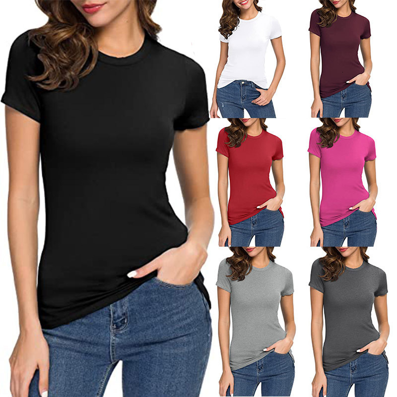 New hot selling women's T-shirt summer casual slim fit small round neck short sleeved top