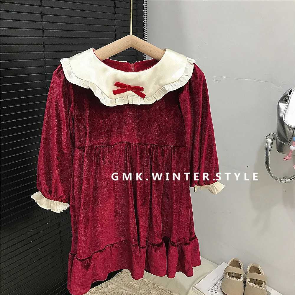 Chritmas Winter Children Girls Dress Plus Velvet Warm Infant Babys Girls Princess Dress Red Thick Toddler Kids Girls Long Dress C251104