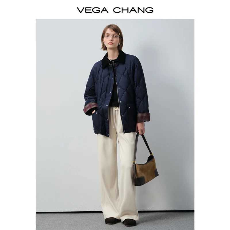 Vega Chang New Winter Womens down Jacket Retro Color Matching 90 White Duck down Jacket J251104
