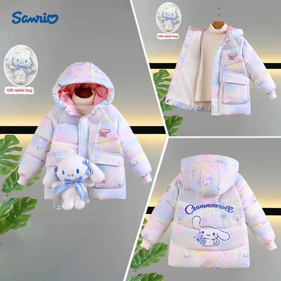 Sanrio Cinnamoroll Kid Clothing Girls Parka Coat 2025 Winter Children Gradient Color Cartoon Hooded Jacket Teen Plush Warm Outerwear H251104