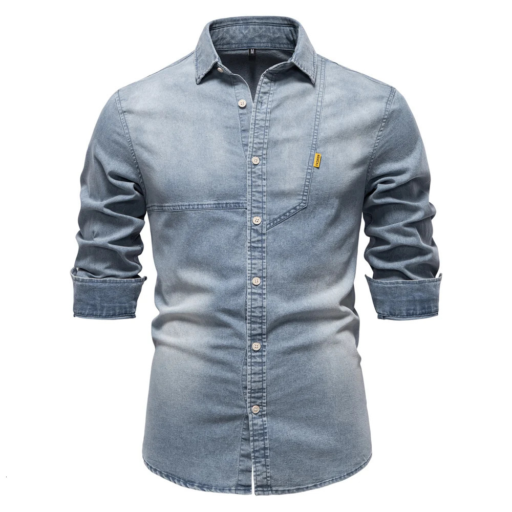 AIOPESON mens cotton denim slim fit long sleeved shirt casual highend fashion comfortable 250411e