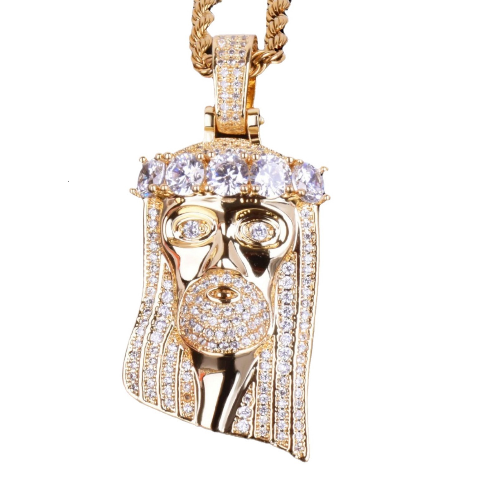 HipHop Small Jesus Pendant Necklace Mens S925 silver Inlaid Moissanite HipHop Trendy Jewelry