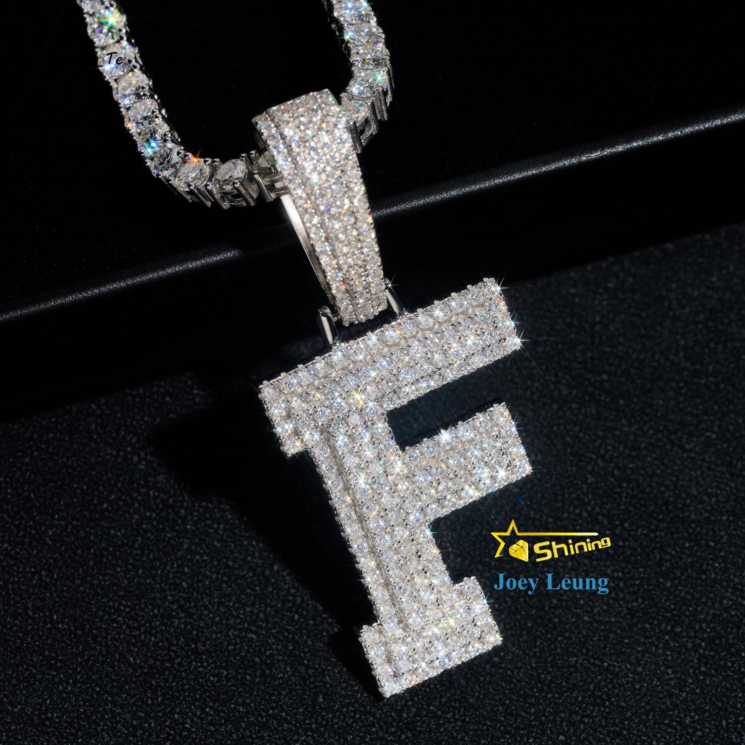 Iced Out Fine Jewelry 925 Sterling Silver Gold Plating VVS Diamond Necklace Initial Letter Moissanite Pendant Hiphop