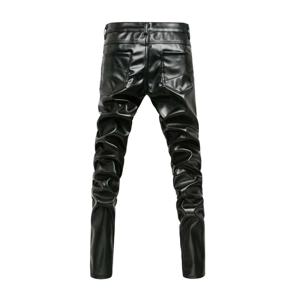 New Winter Men Skinny Biker Pu Leather Pants High Street Fashion Motorcycle Trousers For Male Stage Club Wear