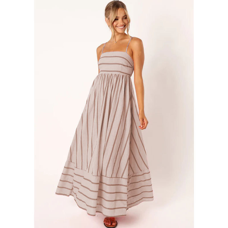 2025 Spring/Summer New Womens Clothing Elegant Vacation Style Strap Striped Dress