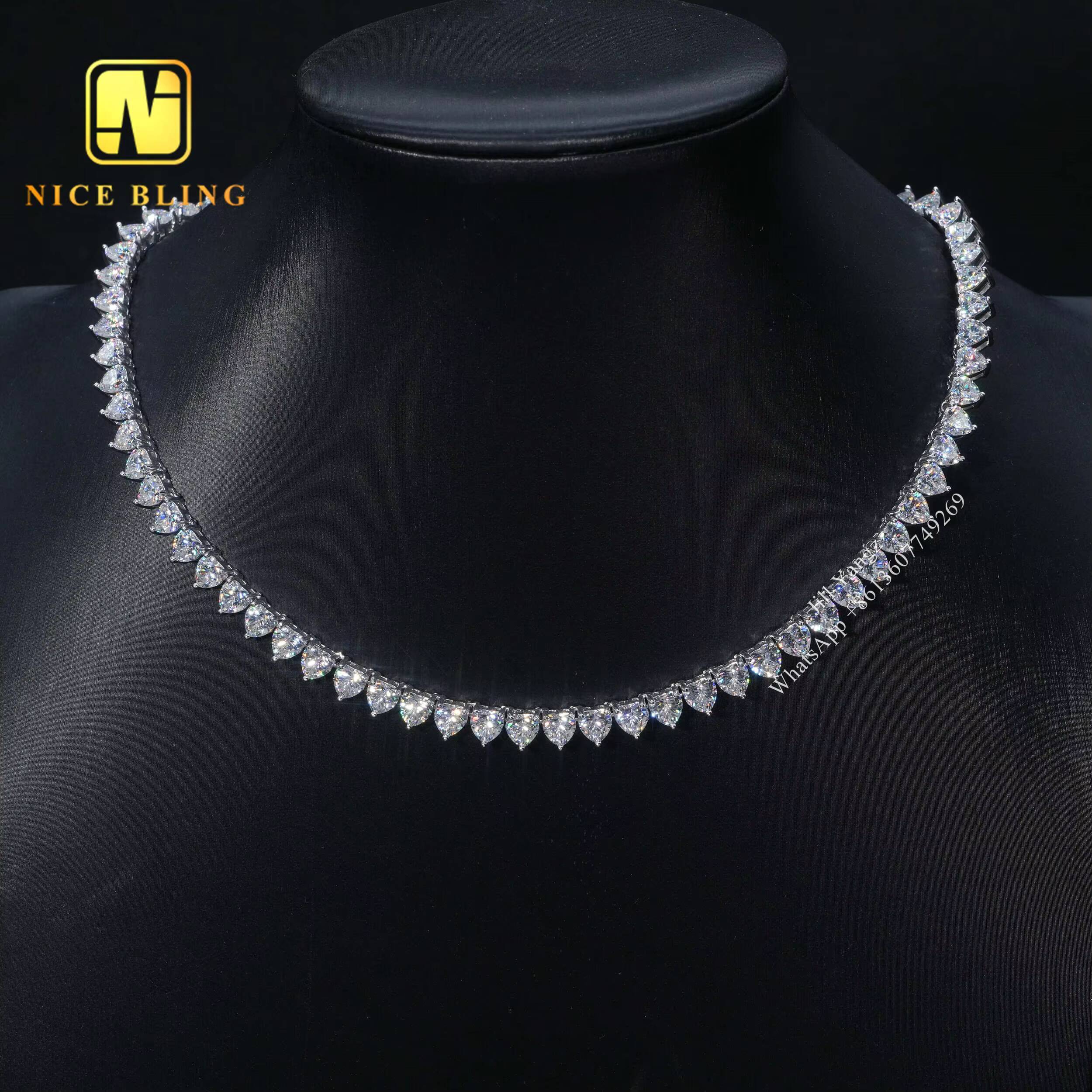 New Model Fancy Shape Tennis Chain Collection Heart Pear Graduated 925 Silver Moissanite Tennis Necklace for Women Girlfriend