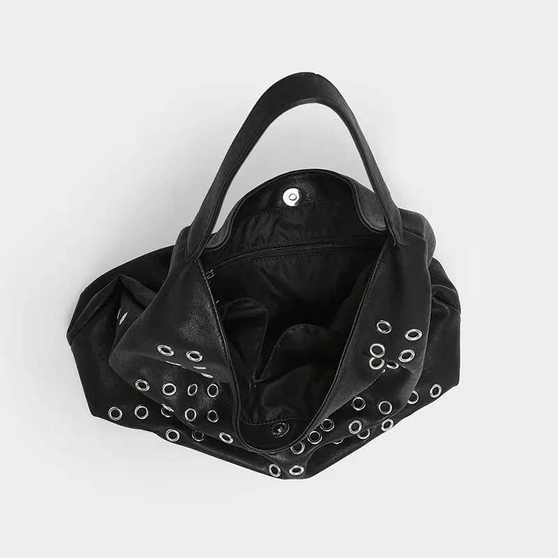 Hollow Metal Studded Underarm Shoulder BagPunk Edgy Corn Rivet Women HandbagSoft PU Vintage Motorcycle Style Everyday Tote Bag X251104