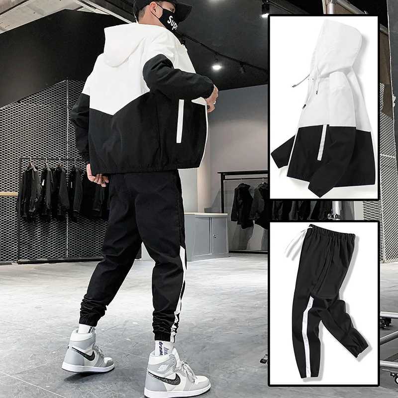 2025 Men Tracksuit Casual Joggers Hooded Sportswear Jackets And Pants 2 Piece Sets Hip Hop Running Sports Suit J251104