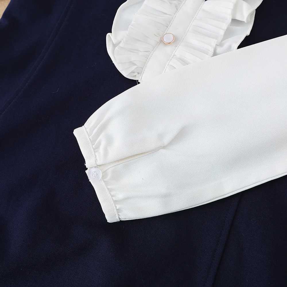 Girls Dresses 2025 Preppy Style Dresses Kids Ruffle Collar Long Sleeved Clothes Children Dresses with Bow for 5-12 Years C251104