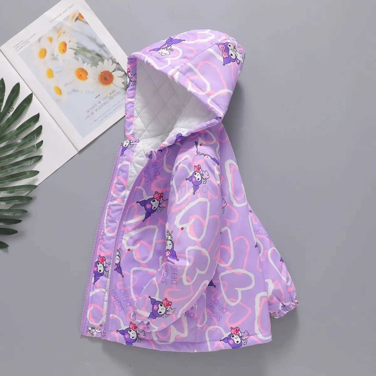 Sanrio Kuromi Girls Hooded Coats Autumn Winter Children Cotton Clip Jackets Spring Teen Kids Casual Fashion Outerwear Windbreaker H251104