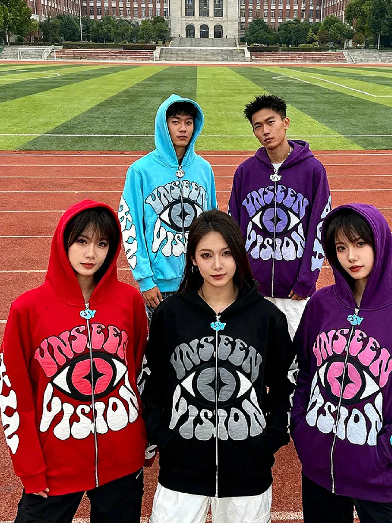 UNSEEN VISION Y2K Red Fall Jacket for Men Eye Pattern Zip Up Hoodie AutumnWinter Fashion Halloween Jacket Unisex 251028