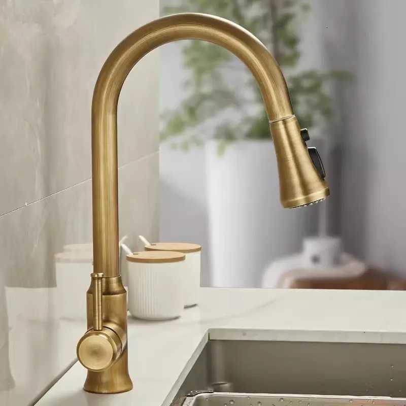 Tuqiu Antique Pl Out Kitchen Faucet Brass Sink Faucet Mixer Tap 360 degree rotation torneira cozinha mixer taps Kitchen Tap Y251104