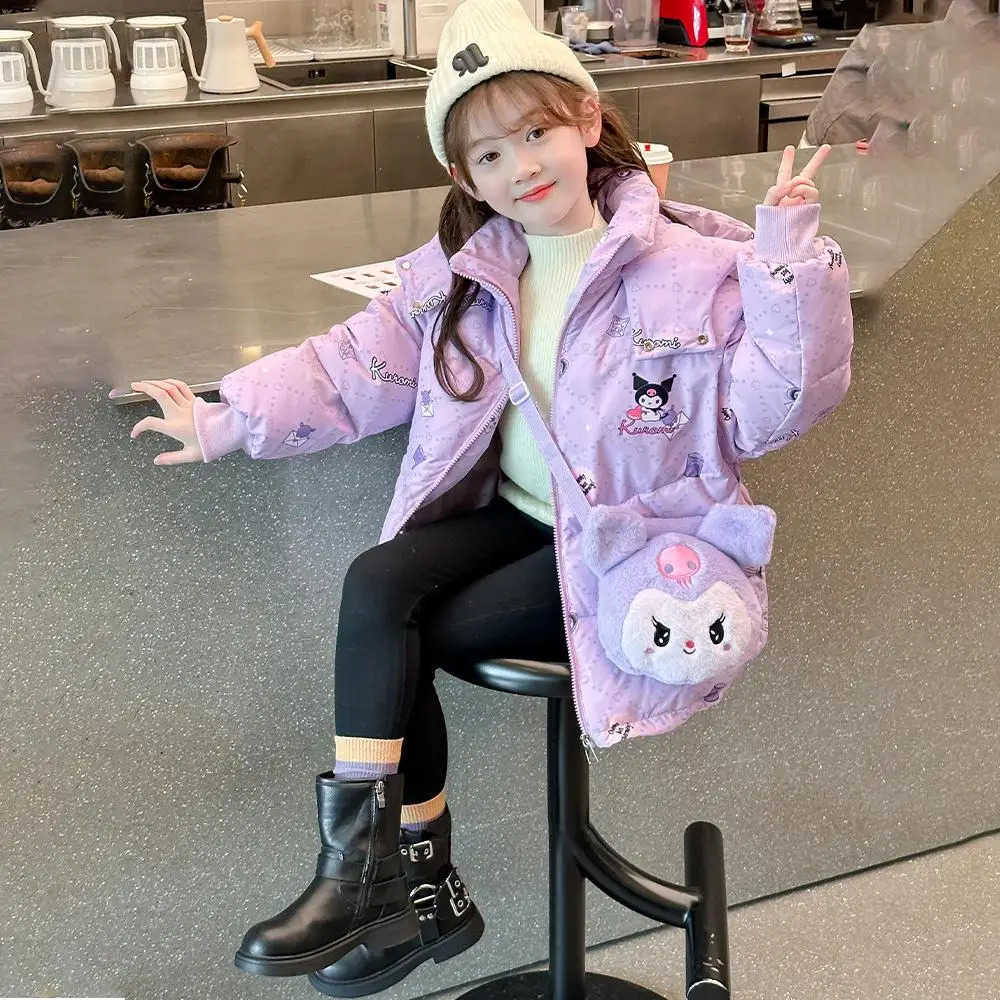 Sanrio Anime Kuromi Winter Jacket for Girls Sanrioed Kids Thicken High-Quality Girls Coat Hooded Down Winter Girls Warm Jackets Outwear H251104