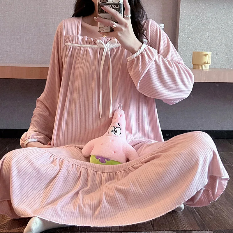 Womens pajamas Spring and Autumn Summer Pregnant Womens Pajamas Crescent Dress Pajamas Night Light Sweet Student Long term Wearing 250402