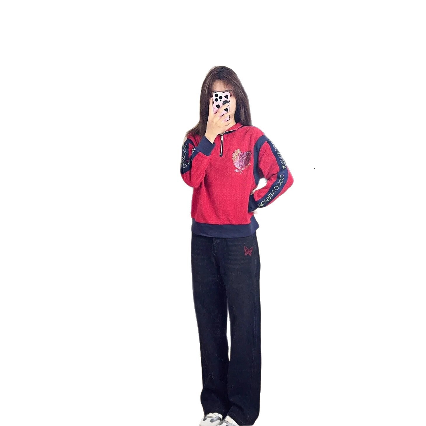 Autumn Design Sense Butterfly Straight Slimming Wide-Leg Jeans Retro Craft Korean Style Elegant Niche Pants Women's Clothing ddmymoon