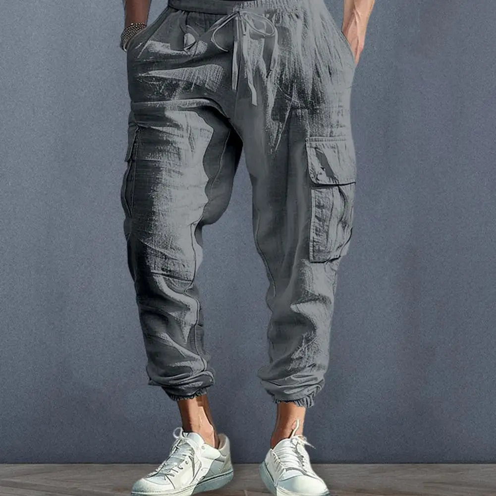 Lightweight Summer Trousers Men Linen Pants Breathable Mens Linen Jogger Pants with Drawstring Waist for Summer for Beach 250402