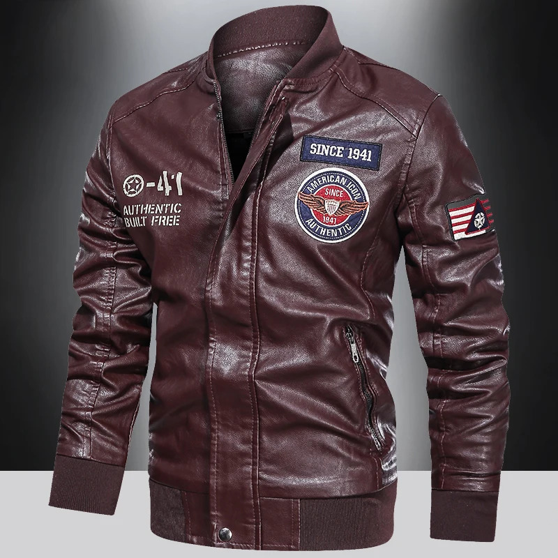 Spring and Autumn Mens Motorcycle Suit Leather jacket Color blocking American baseball collar pilot casual PU leather y251030