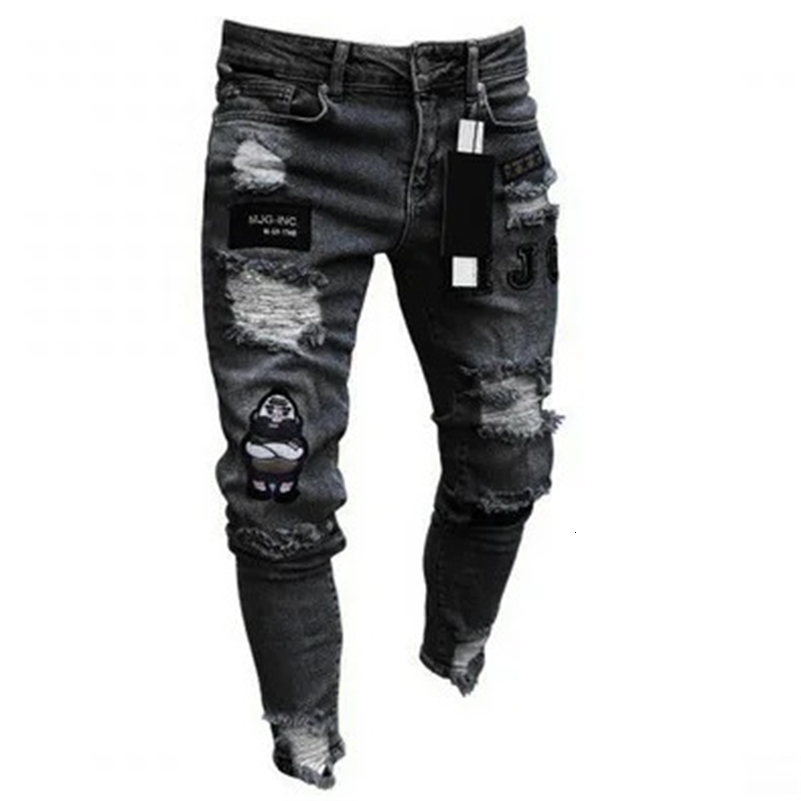 Punk Plus Size Pants Men Skinny Ripped Hole Patchwork Jeans Slim Pencil Denim Hip Pop Trousers Autumn Winter Streetwear Mens 251103