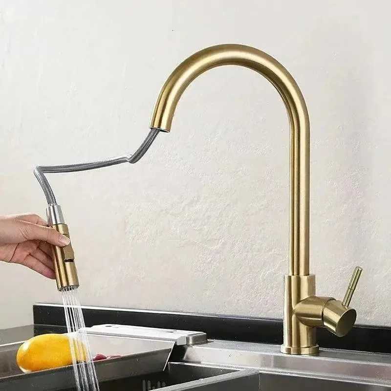 Quyanre Bed Gold Kitchen Faucet Pl Out Kitchen Sink Water Tap Single Handle Mixer Tap 360 Rotation Kitchen Shower Faucet Y251104