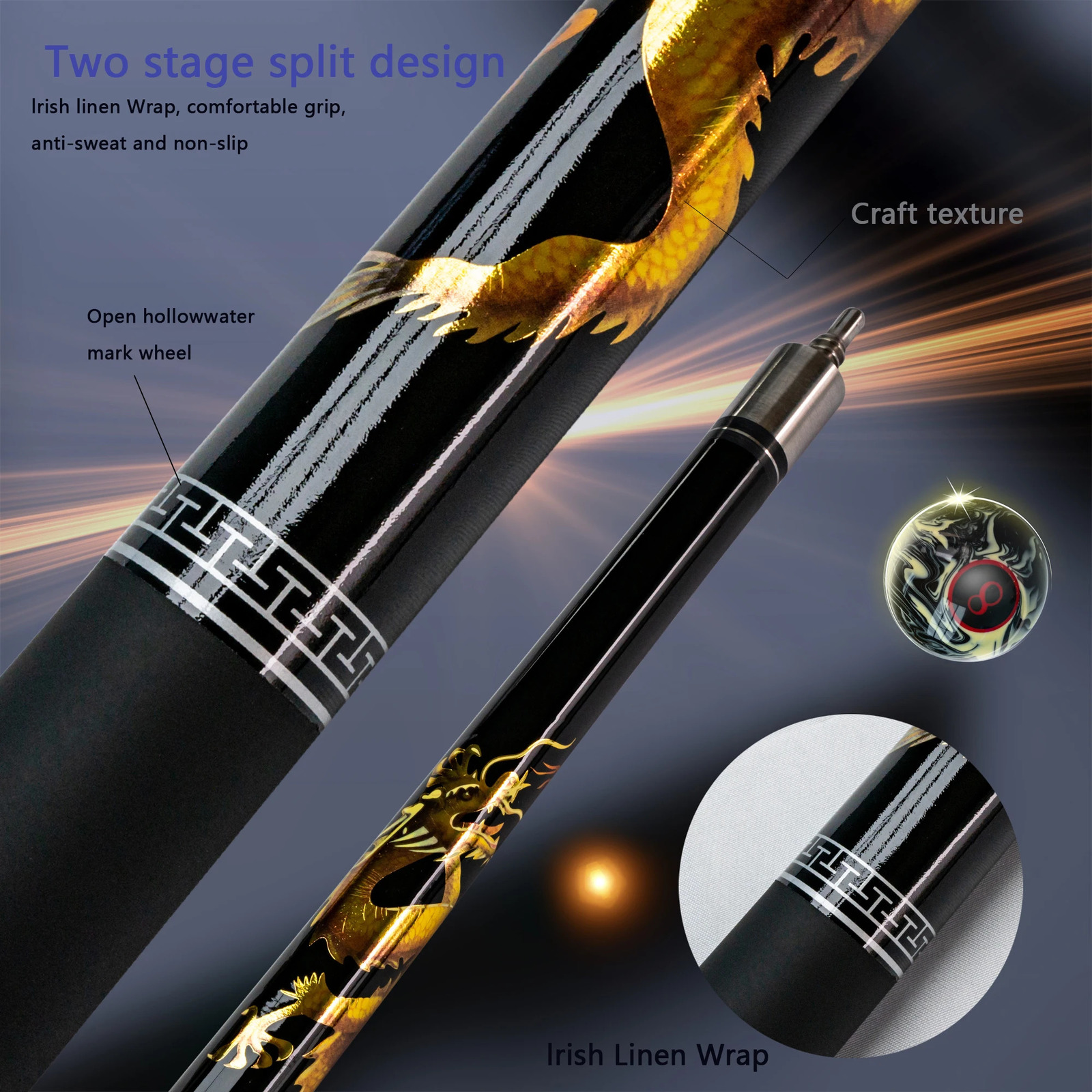 Professional Carbon Fiber Billiards Cue Stick Chinese Dragon n 13mm Tip Ideal for Nine Ball and Carom Durable 251104