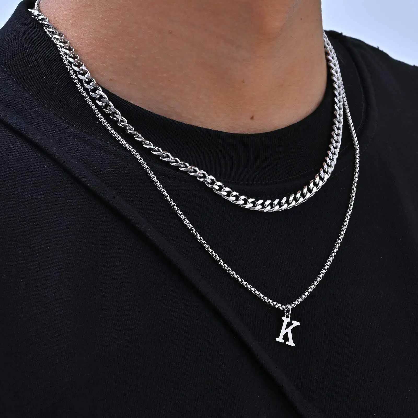 A-Z Initial Letters Men NecklacesStainless Steel Simple Initial Collar with Box ChainStylish Jewelry GiftsXJ251104