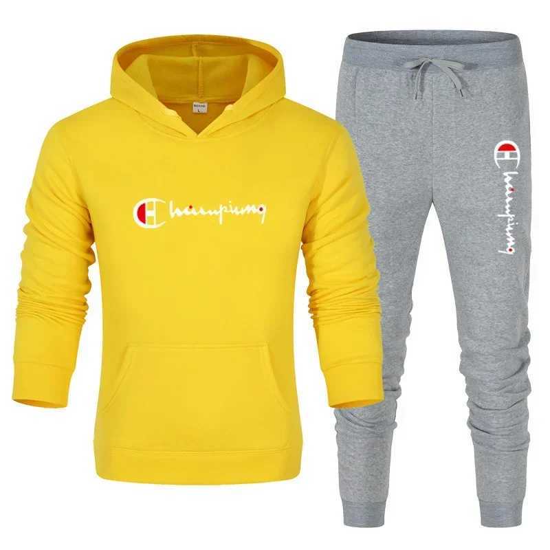 2025 Mens Tracksuit Hooded SweatshirtSweatpants 2 Pcs Sets Sports Suit Casual Jogger Sportswear 2 Piece Male Streetwear Sets J251104