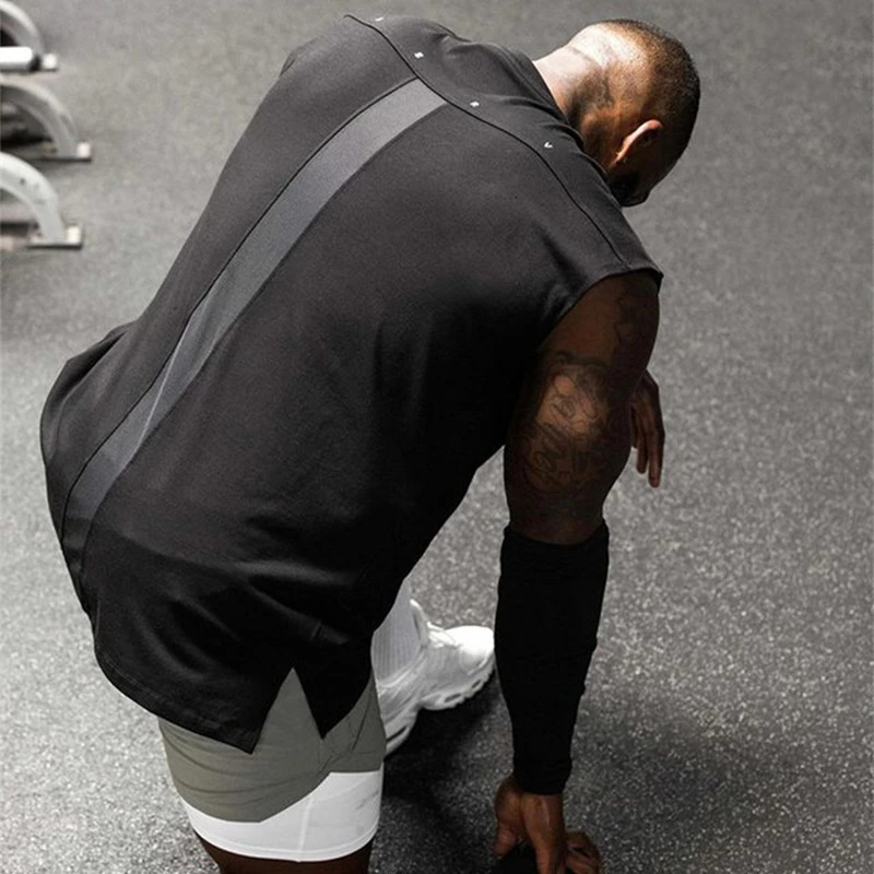 Summer gym mens fitness sleeveless vest mens gym clothing fitness casual breathable patchwork vest 250402