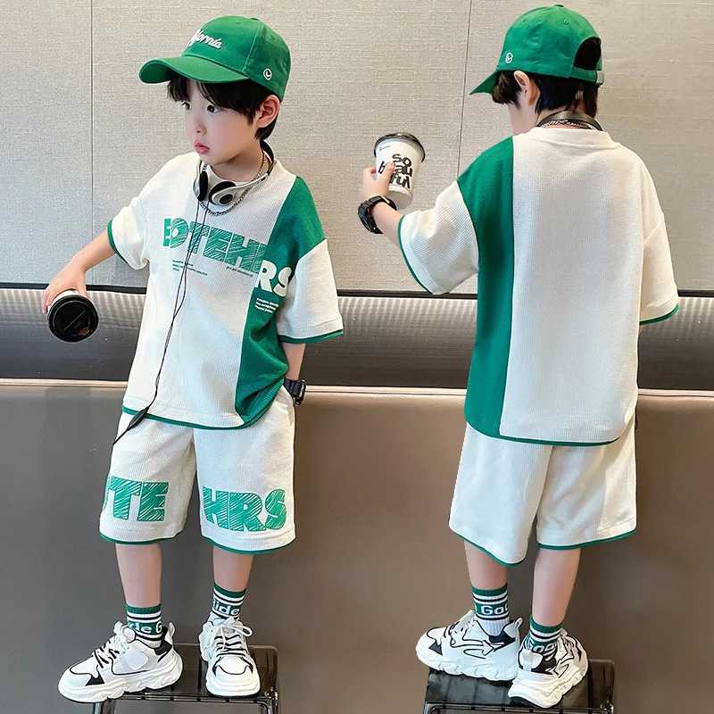 New Summer Teenagers Boys ClothSets Child Fashion Letter Top and Shorts 2PCS Kids Tracksuit 4 5 6 7 8 9 10 12 13 14 Years J250403