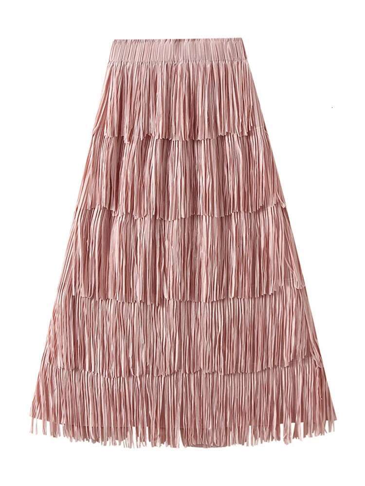 Pleated Tassel Long Skirts For Women High Waist Solid Color Ing Elegant Party Clothing 2025 Summer Autumn
