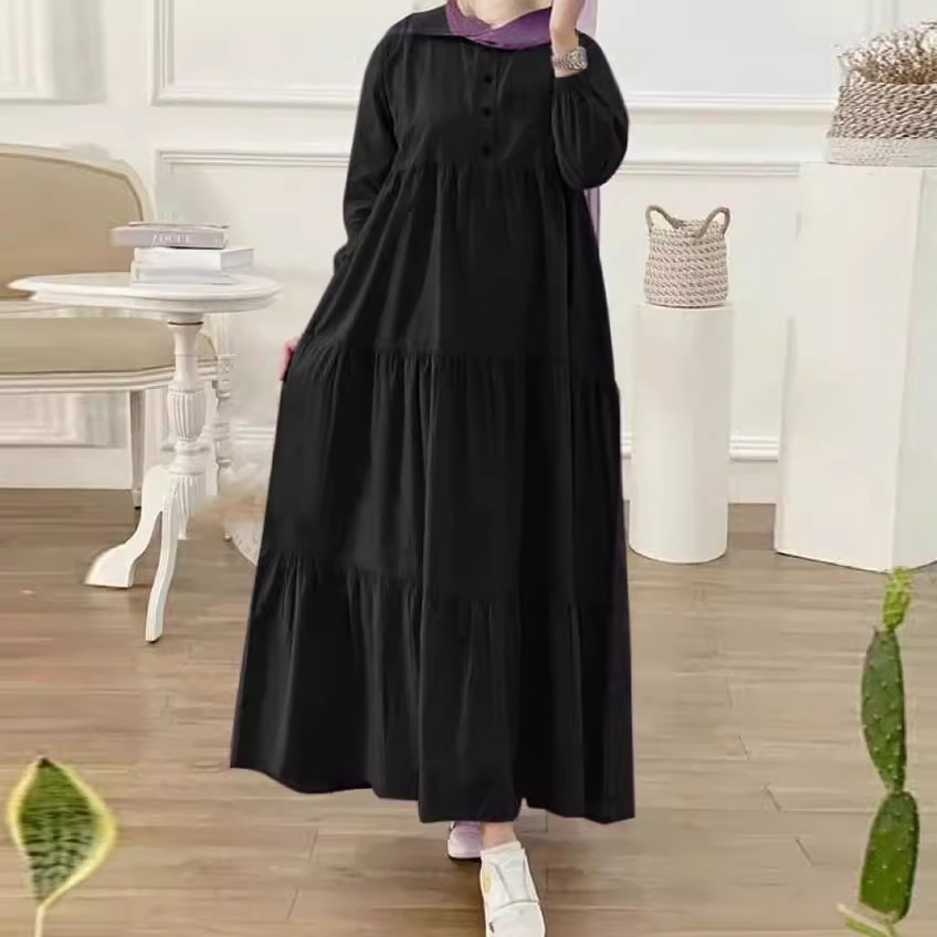 ZANZEA Muslim Headscarf Series Long Dress for Womens Casual Loose Long Puff Sleeves Abaya Robe Autumn Islamic O-neck Vistildos 241111