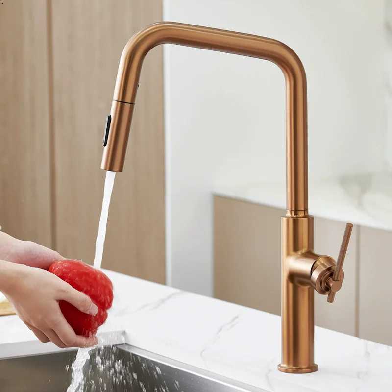 Bed Rose Gold Pl Out Kitchen Faucets B Gold Sink Faucets Brass Sink Tap Rotating Spout Mixers Tap Hot Cold Water Crane Y251104