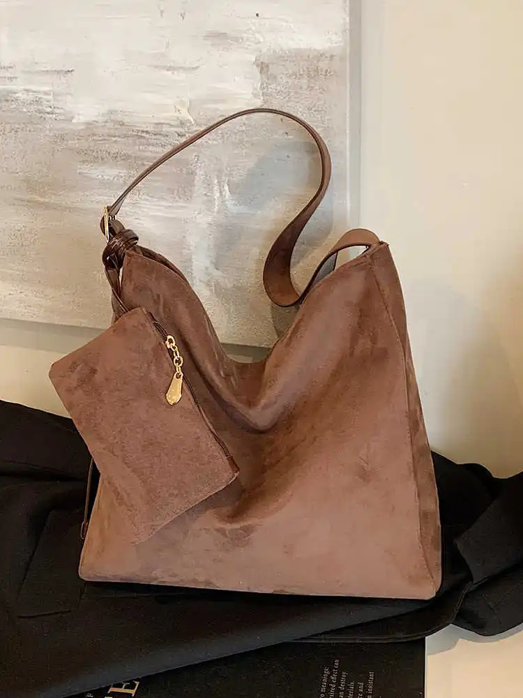 Retro Pink Suede Womens Handbag Winter Large Capacity Casual Horizontal Bag Fashion Niche Inner Arm Bag 250402