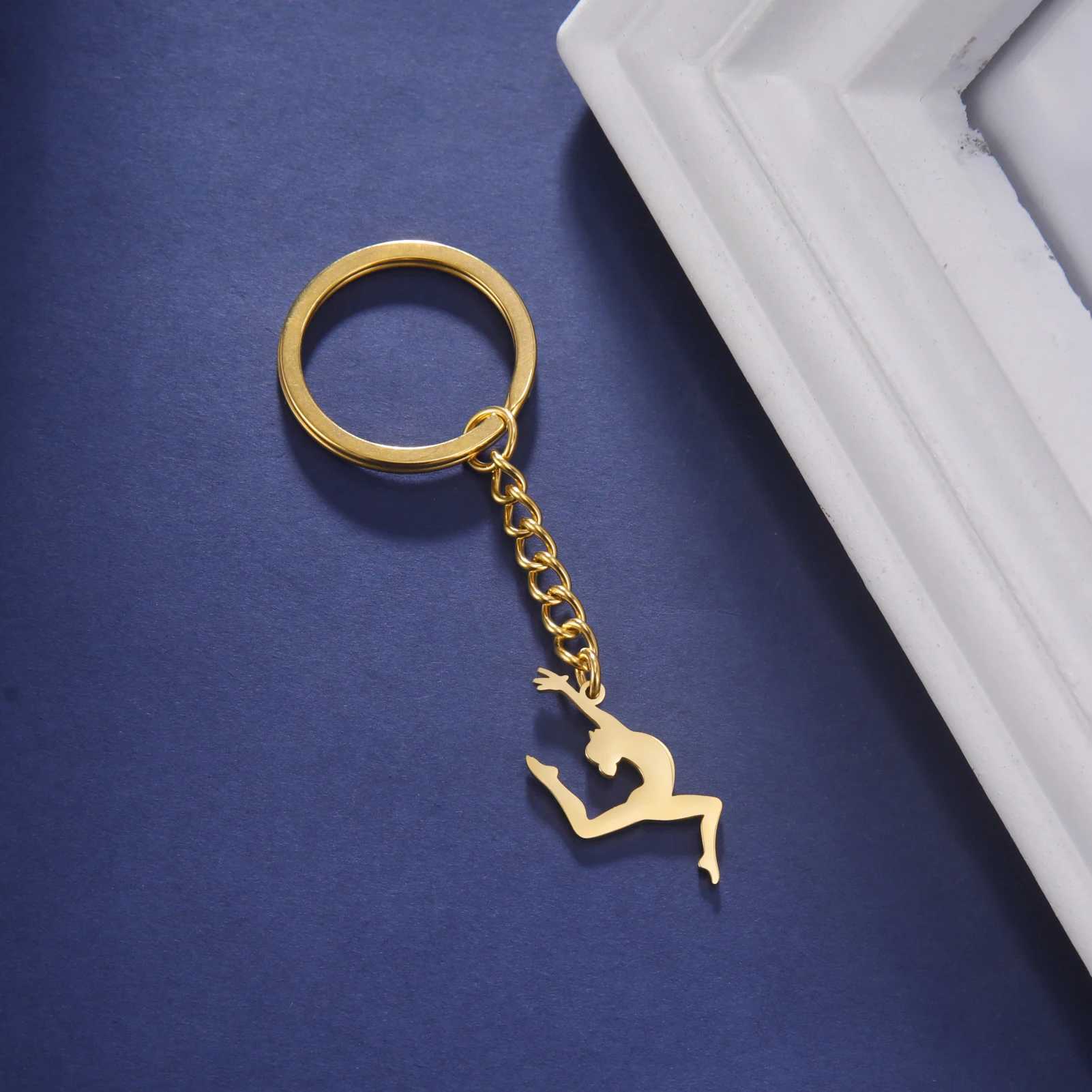 Teamer Dancer Gymnastic Modeling Keychains Women Gold Color Fashion Stainless Steel Keyring llaveros Bag Car Key Trinket GiftW251103