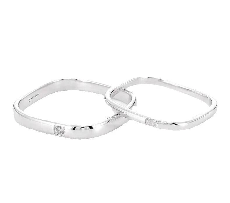 XXOFF Silver Inlaid South African Genuine Diamond Simple Plain Band Square Ring Niche Light Luxury Couple Rings 2022 New Model