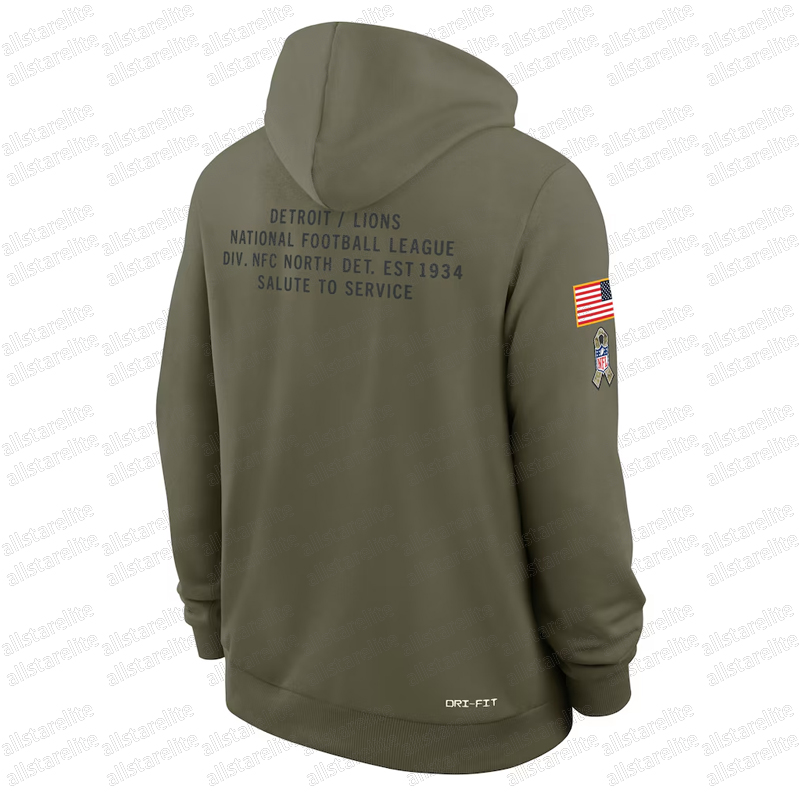 Custom Olive 2025 Salute to Service Sideline Standard Issue Hoodie Football Sweatshirts Lightweight Hooded Football Jersey Any Team Any Number