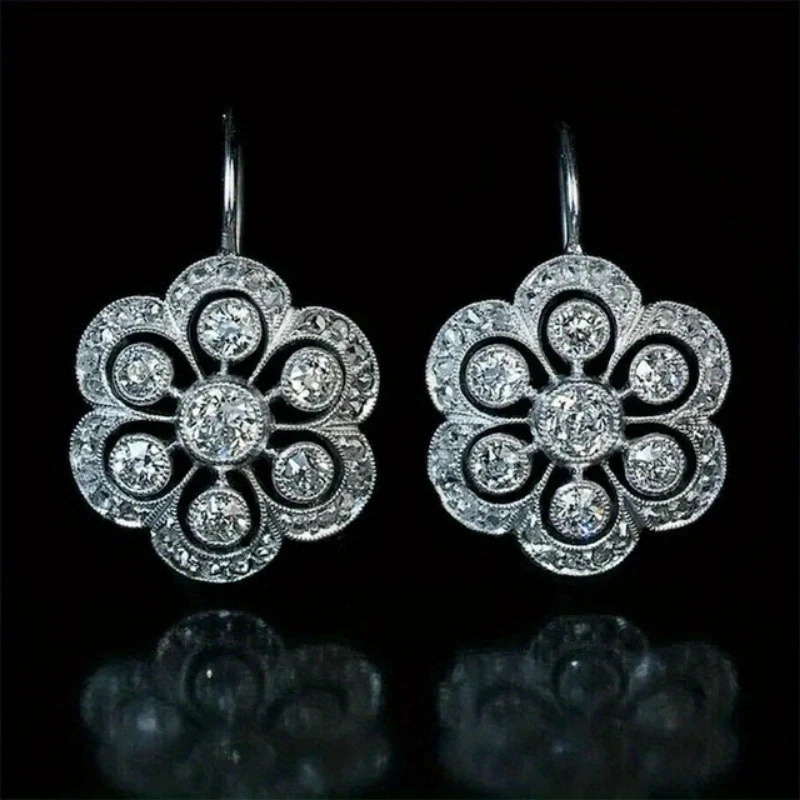 Gorgeous flower crystal wedding earrings for women fashionable jewelry micro spread white cubic zirconia drop gift 250326