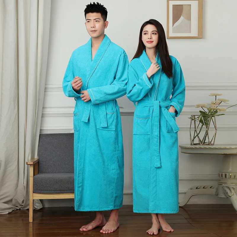 Autumn Winter Cotton Plain Color Bathrobes Robe Unisex Long-sleeve Soft Terry Bathrobes Home Dressing Gown Pijamas Sleepwear C251104