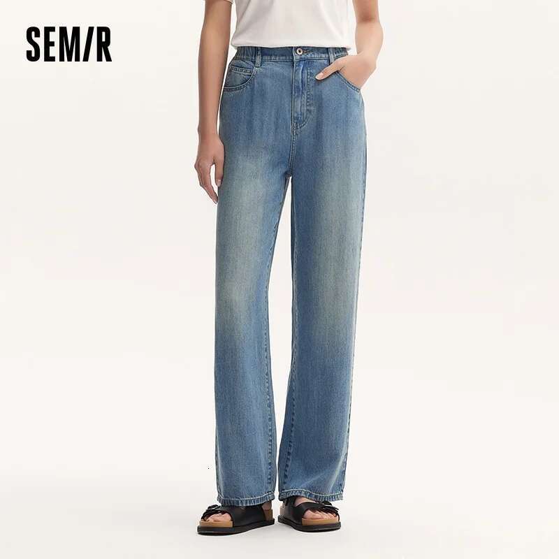 Semir Jeans Women Elastic Waist Long 2024 New Summer Version Cool Feeg Wide-Leg Trousers