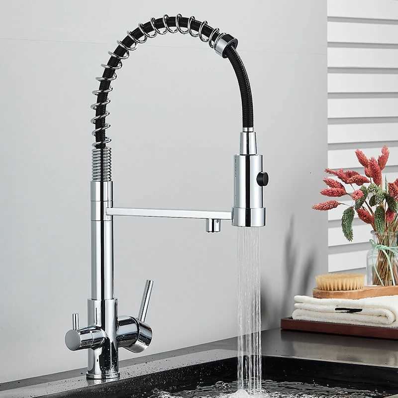 Black Filtered Kitchen Water Filter Kitchen Faucets Dual Spout Filter Faucet Mixer Water ification Water Crane For Kitchen Y251104