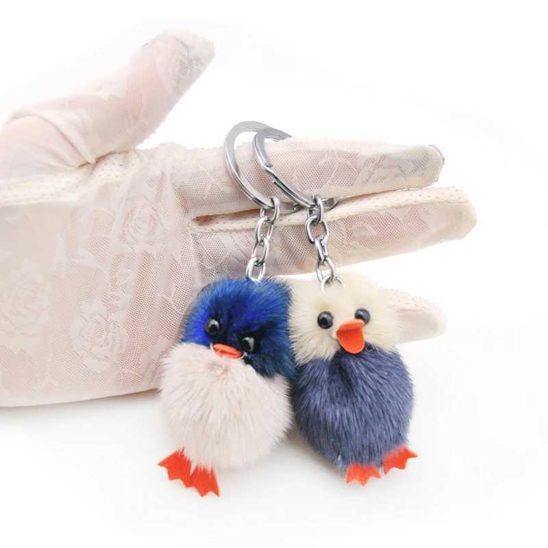 Cute Girl Fluffy Pom Duck Keychain Women Mink Fur Pompom Chick Key Chain On Bag Car Trinket Female Wedding Party Toys Gift C251104
