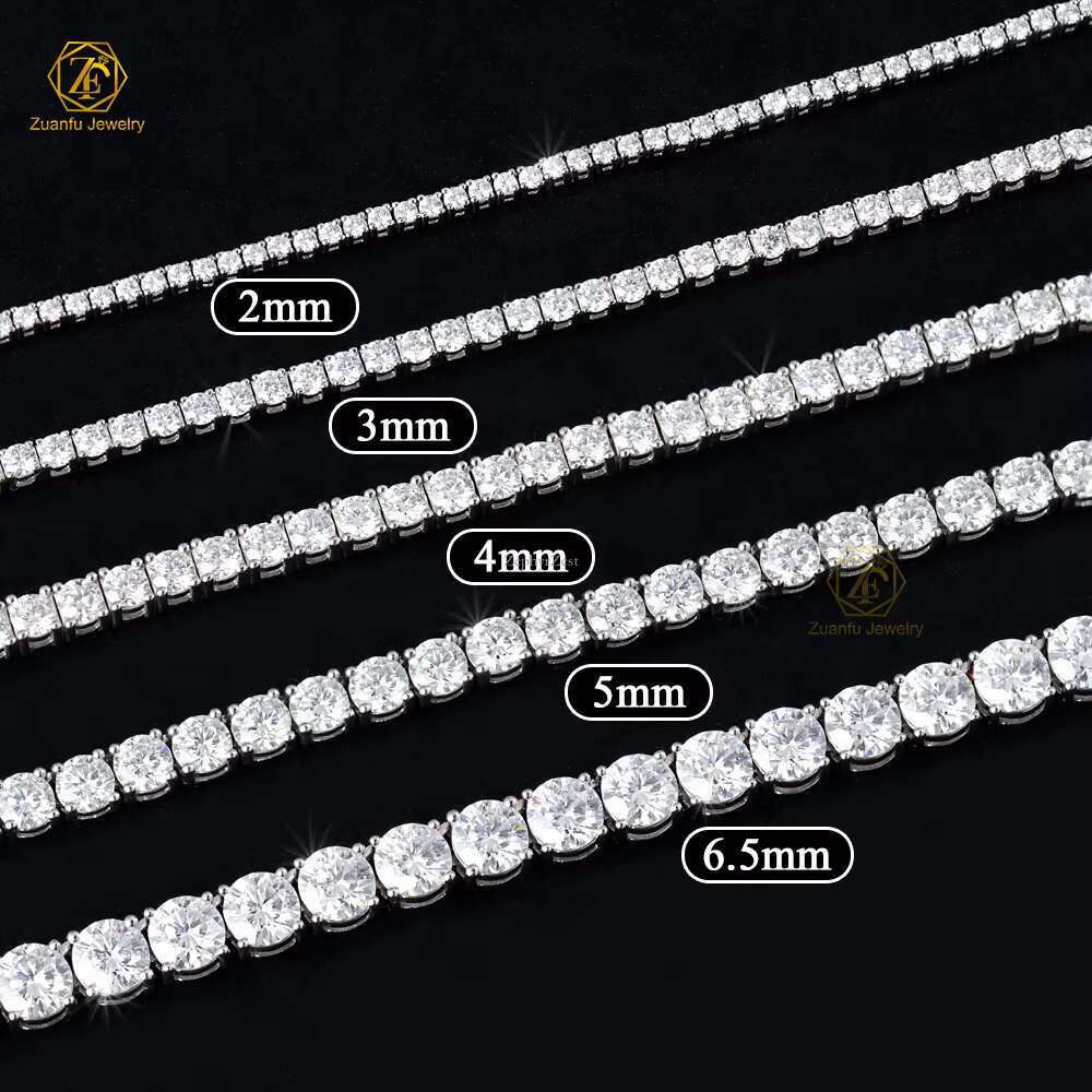 Hip Hop Iced Out D Color White Vvs Sterg Sier 3mm 4mm Moissanite Dia Tennis Chain Necklace