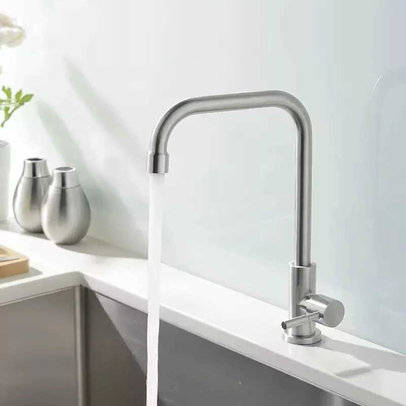 Stainless Steel Kitchen Faucet Single Lr Hole Tap Cold Sink Faucet Single Handle Deck Mounted Water Taphose not include Y251104