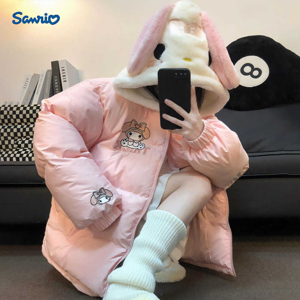 Sanrio Anime My Melody Winter Down Jacket Cartoon Cute Cinnamoroll Thicken Cotton Clothes Stand Collar Coat Loose Warm Sweet Girls Tops H2511041