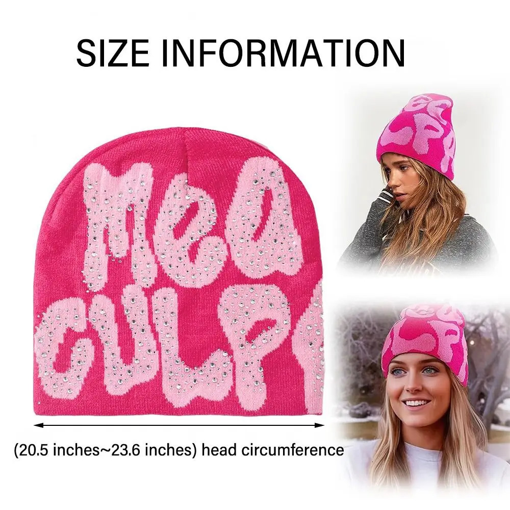 MEA Culpa Beanies Hat with Rhinestone Women Men Fashion Trendy Y2k Beanies Hiphop Hat Soft Elastic Warm Knitted Slouchy Cap 251103