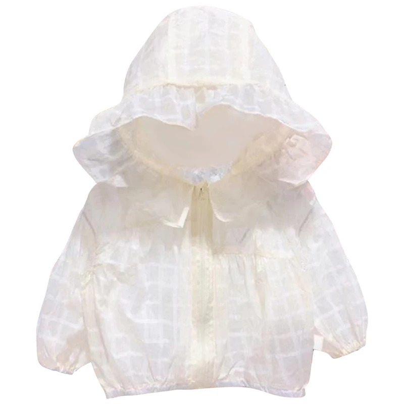 Childrens and Girls Hoodie Sunscreen Coat Summer Solid Flat Top Lightweight Breathable 26 Years 250325z