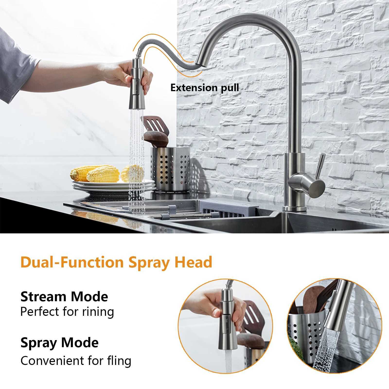 Kitchen Faucet Pl Out Bed Nickle Stainless Steel Black Kitchen Mixed Tap Kitchen Sink Tap Y251104